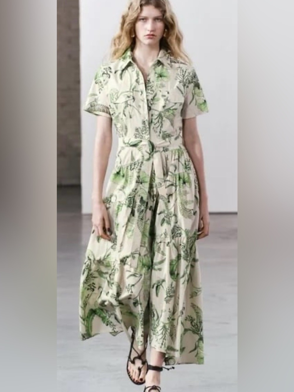 NWT ZARA Green Print Maxi Shirtdress